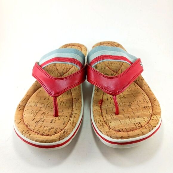 Easy Spirit Nicedayh Cork and Leather Banded Thong Sandal Women's 9M Red/ White. - Picture 7 of 11